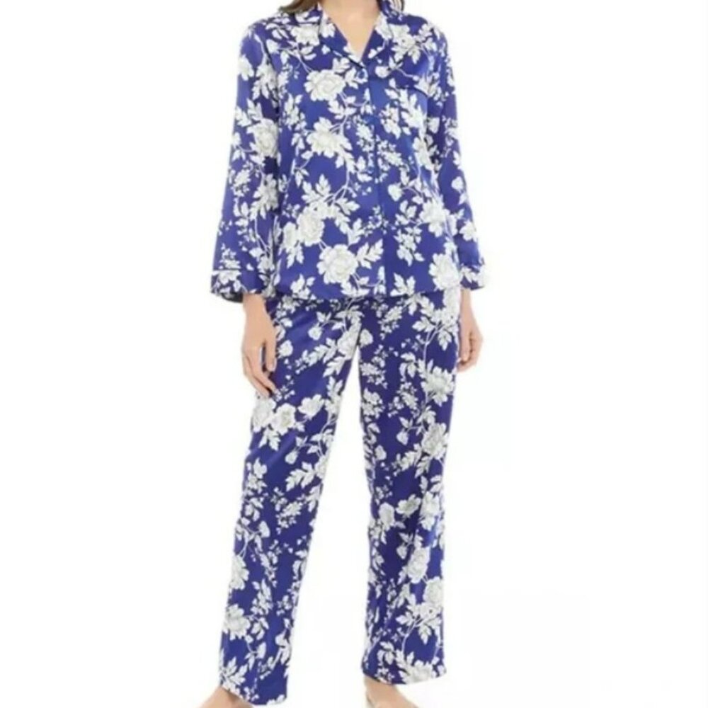 Miss Elaine 2 Pc Notched Collar & Long Pants Pajama Set L